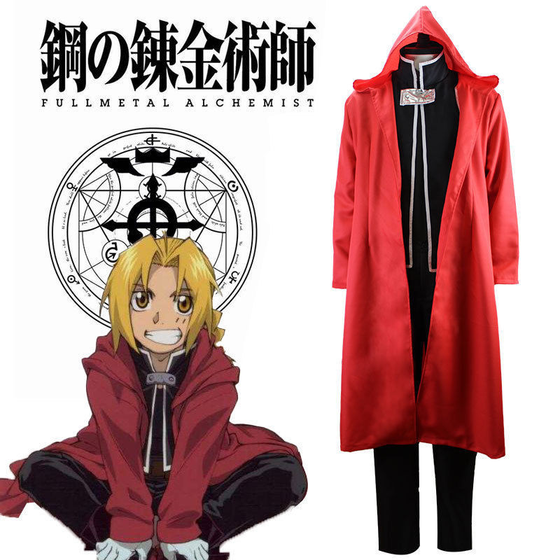 Fullmetal Alchemist Edward Elric คอสเพลย ์ เครื ่ องแต ่ งกายเหล ็ ก Alchemist โซ ่ เหล ็ ก Edward ชุดสีแดงเสื ้ อคลุม cos เครื ่ องแต ่ งกายอะนิเมะคอสเพลย ์