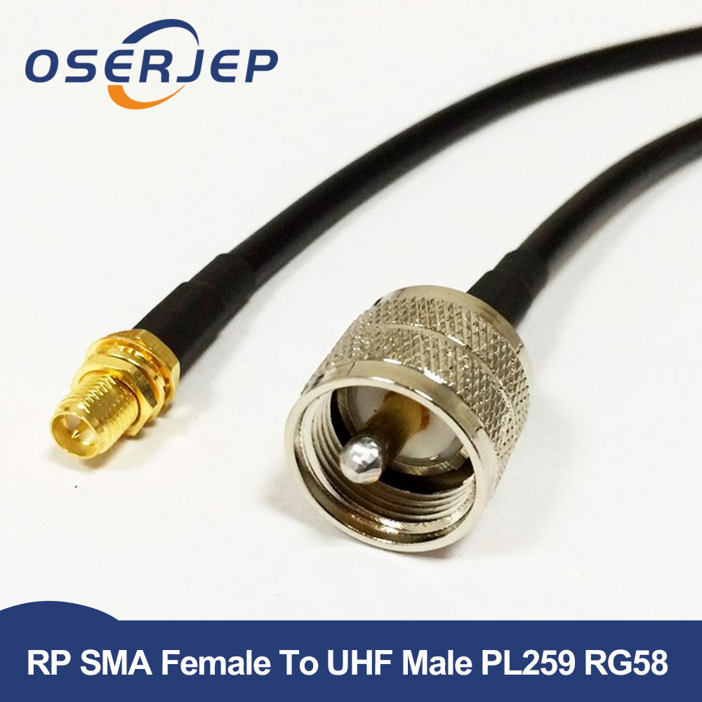 1PC ใหม่ RP SMA หญิงแจ็ค nut To UHF ชาย PL259 RG58 Coaxial สาย 50 ซม./100 ซม.อะแดปเตอร์สาย Pigtail