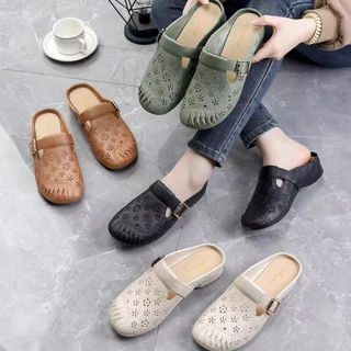 พร้อมส่ง🚚 รองเท้าแตะผู้หญิง หัวโต แฟชั่น ส้นแบน พื้นนุ่ม ฤดูร้อน รูระบายอากาศ ใส่ออกไปข้างนอก แบบสวม กันลื่น A-025