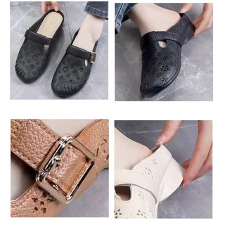 พร้อมส่ง🚚 รองเท้าแตะผู้หญิง หัวโต แฟชั่น ส้นแบน พื้นนุ่ม ฤดูร้อน รูระบายอากาศ ใส่ออกไปข้างนอก แบบสวม กันลื่น A-025