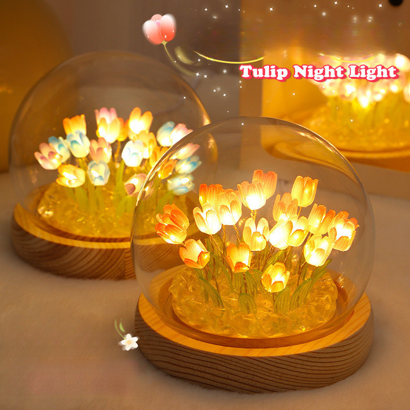 โคมไฟกลางคืน LED รูปดอกทิวลิป แฮนด์เมด หลากสี ของขวัญวันเกิด สําหรับตกแต่งบ้าน คริสต์มาส