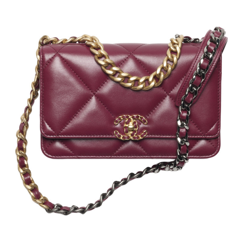 Chanel/Chanel Women's Wallet Portafoglio 19 Lambskin Rhythm Plaid Chain