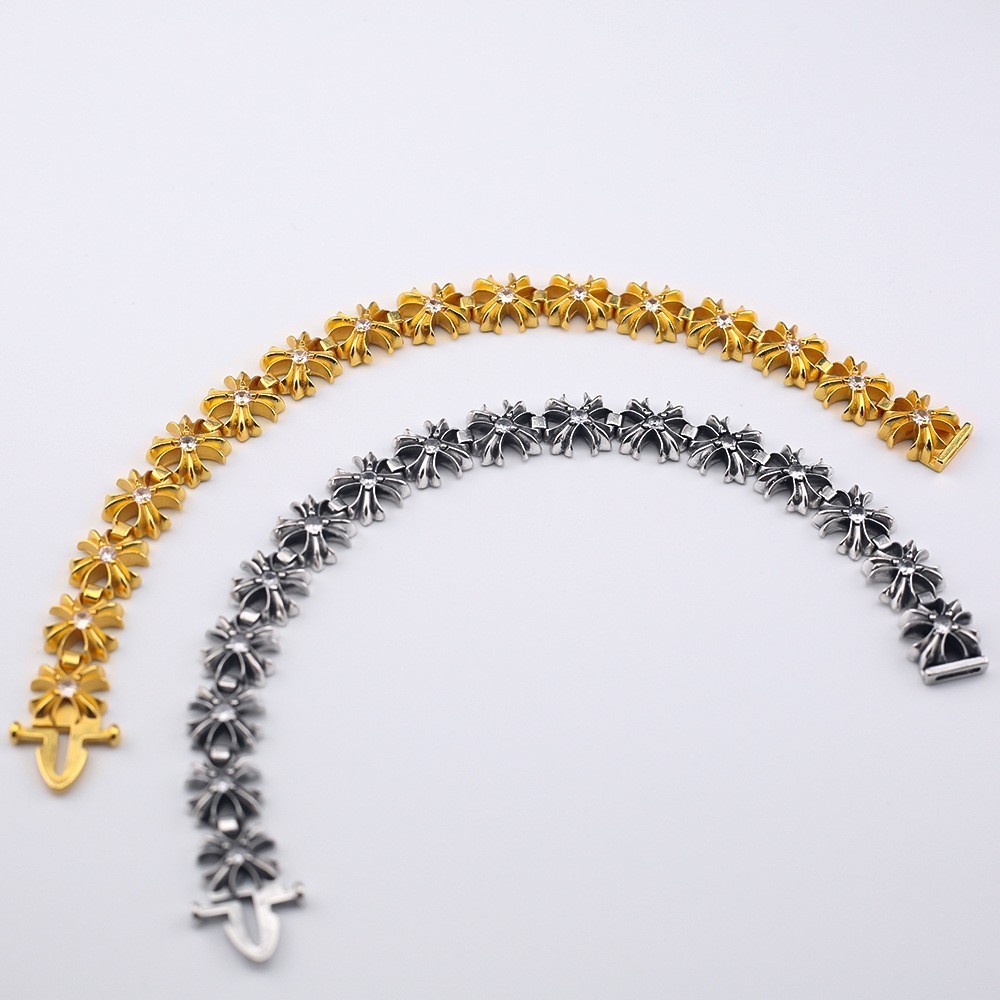 Retro Distressed Diamond Cross Bracelet/Men Women Style Thai Silver Gold-Plated Punk Style Couple Style Bracelet