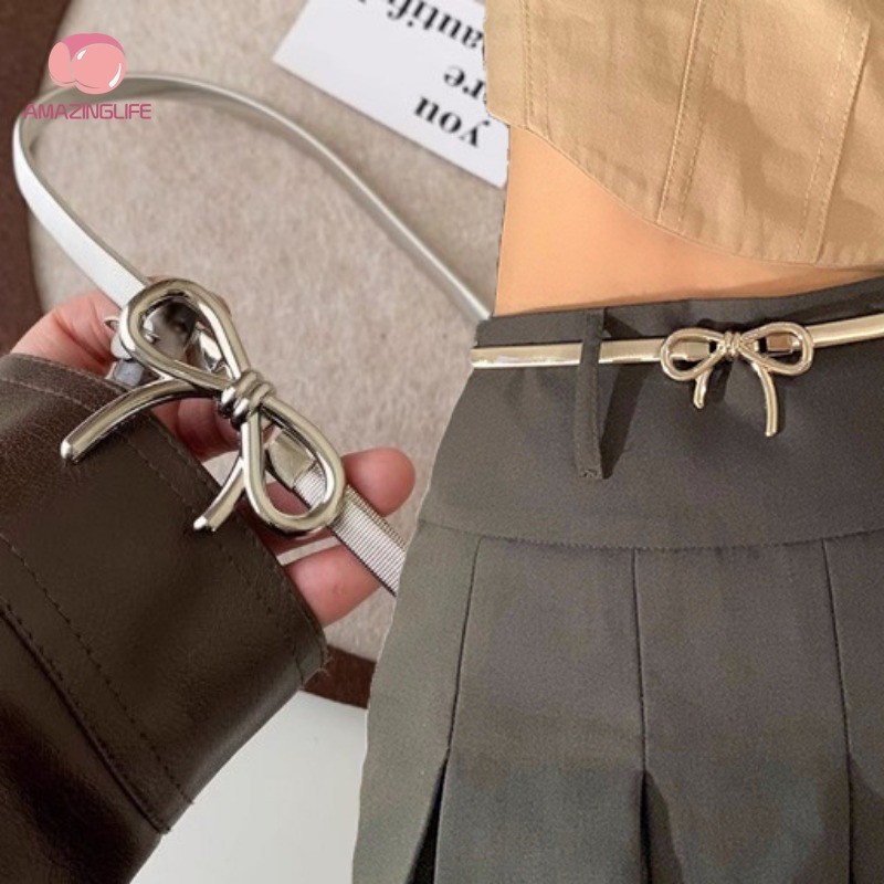 1 PC Simple Vintage Elastic Bow เข็มขัดสําหรับผู้หญิงสาวเงินแฟชั่นหวานโลหะ Bowknot เข็มขัดอุปกรณ์ตกแต่ง