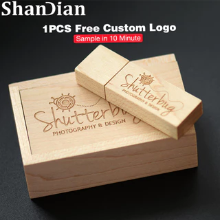 Shandian Maple ไม้ฟรีโลโก้ที่กําหนดเอง USB แฟลชไดรฟ์ 128GB Memory Stick 64GB กล่องไม้ปากกาไดรฟ์ 32GB Pendrive 16GB การถ่ายภาพ USB Stick 8GB ของขวัญแต่งงาน thumbdrive