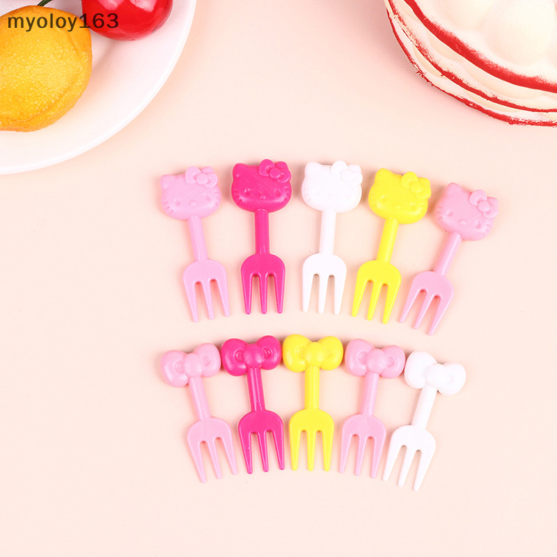 Myoloy 10 ชิ้น Mini Kawaii สัตว์การ์ตูนส้อมผลไม้เด็กขนมขบเคี้ยวเค้กขนมอาหารผลไม้ Pick ไม้จิ้มฟันป้าย Bento Lunches TH
