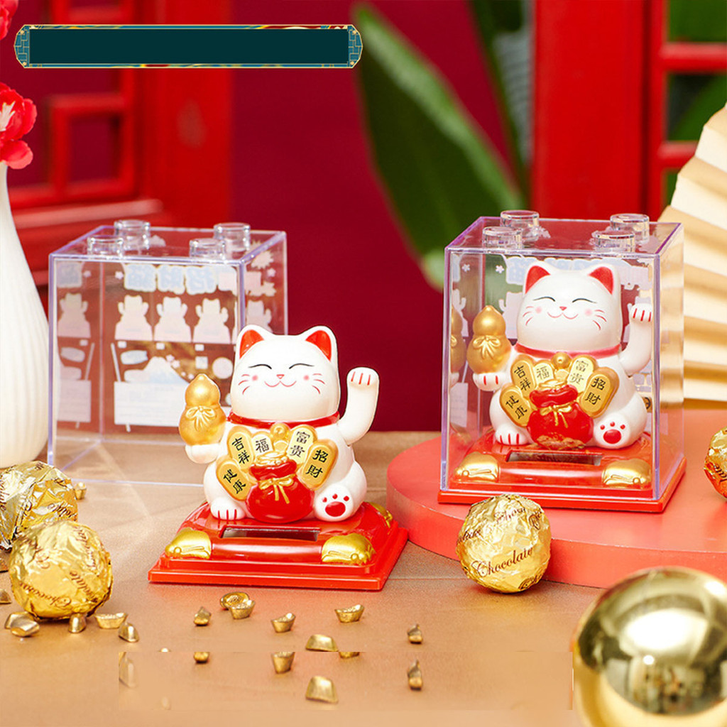 แมวกวักนำโชค แมวกวัก พร้อมกล่องอะคริลิค กวักแขนได้ ช่วยเรียกโชคลาภ พลังงานโซล่าเซลล์ เสริมฮวงจุ้ย - รูปที่ 2