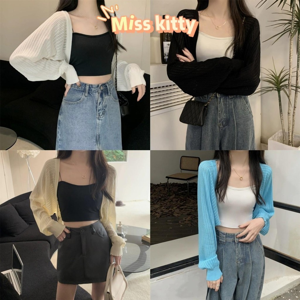 Miss Kitty🔥พร้อมส่ง🔥ท่านหญิง เสื้อคลุมถักไหมพรมแขนยาว บางเบาใส่สบาย *K65*