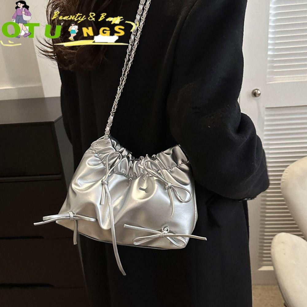 Otuinsg Plain Pleated Bag, Casual Plain All-match Women 's Shoulder Bag, Fashion Small PU Leather One-sided Pleated Design Bucket Bag Women