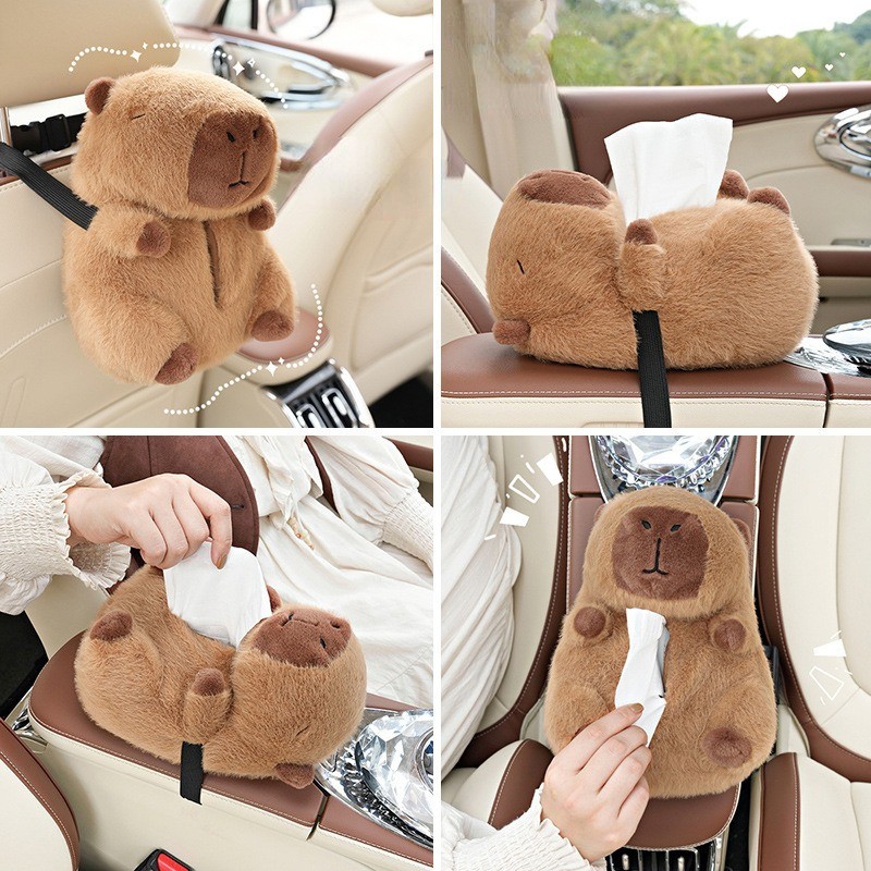 น ่ ารักรถกล ่ องกระดาษทิชชู Capybara ตุ ๊ กตาของเล ่ น BoxCar Backseat แขวนกระดาษทิชชูกระเป ๋ าผู ้ ถือฝาครอบ Dispenser