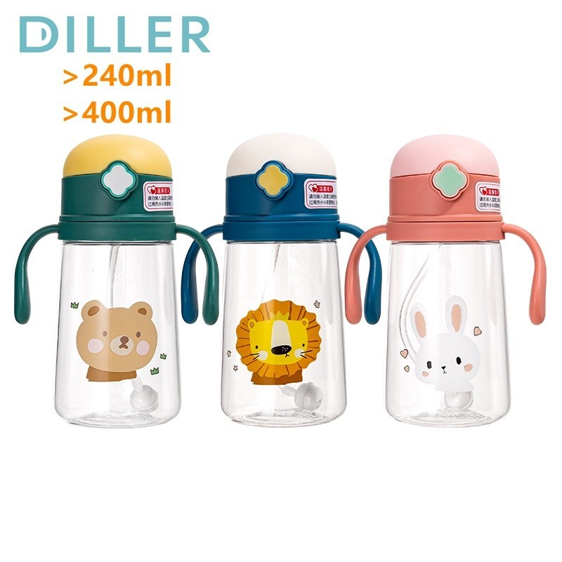 Diller Water Bottle Baby Feeding BPA Free Tritan Leakproof Children Sippy Cup Milk Bottle (240ml/400