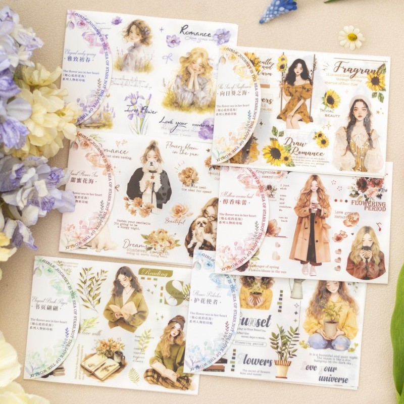 Mr. Paper แพ็ค 2 แผ่น สติกเกอร์กระดาษ PVC สาวทานตะวัน รูปแบบการปรับปรุง สติ๊กเกอร์การถ่ายโอนตัวละคร สิ่ง ที่แนบมาด้วยมือสร้างสรรค์ โทรศัพท์มือถือ การ์ดอวยพร แก้วน้ำ สติกเกอร์ตก แต่ง
