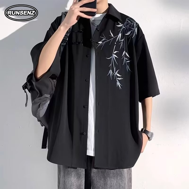 M-8xl สไตล ์ เกาหลีเย ็ บปักถักร ้ อยเสื ้ อผู ้ ชายขนาดบวกด ้ านบนหลวมสบายๆเสื ้ อแขนสั ้ น