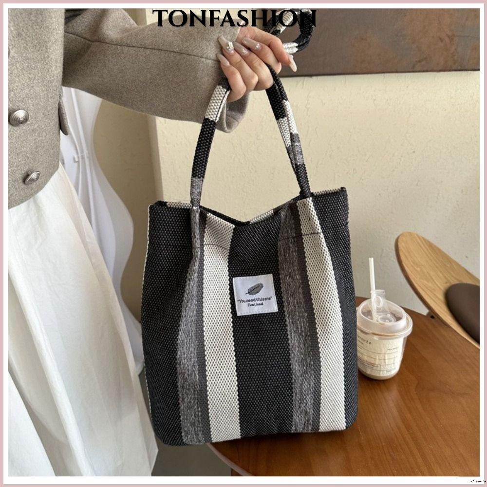 Tonfashion กระเป ๋ าผ ้ าใบผ ้ าแคนวาสความจุขนาดใหญ ่ กระเป ๋ าสะพายผ ้ าใบแฟชั ่ นลายสีดําสีฟ ้ าสีกากีสีเทาถุงอาหารกลางวันปิคนิค