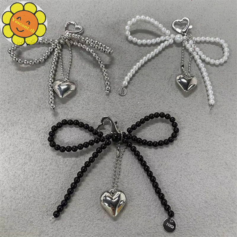 Yescont อารมณ์หวาน Bowknot Heart จี้พวงกุญแจแฟชั่นลูกปัดโทรศัพท์ Charm Bow โทรศัพท์ Lanyard กระเป๋าอุปกรณ์ตกแต่งของขวัญ TH