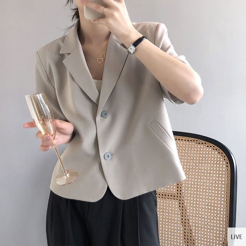 พร้อมส่ง เสื้อเชื้ตสีพื้น เสื้อสูทแขนสั้น เสื้อเบลาซ์ผ้าซีฟอง LIVE