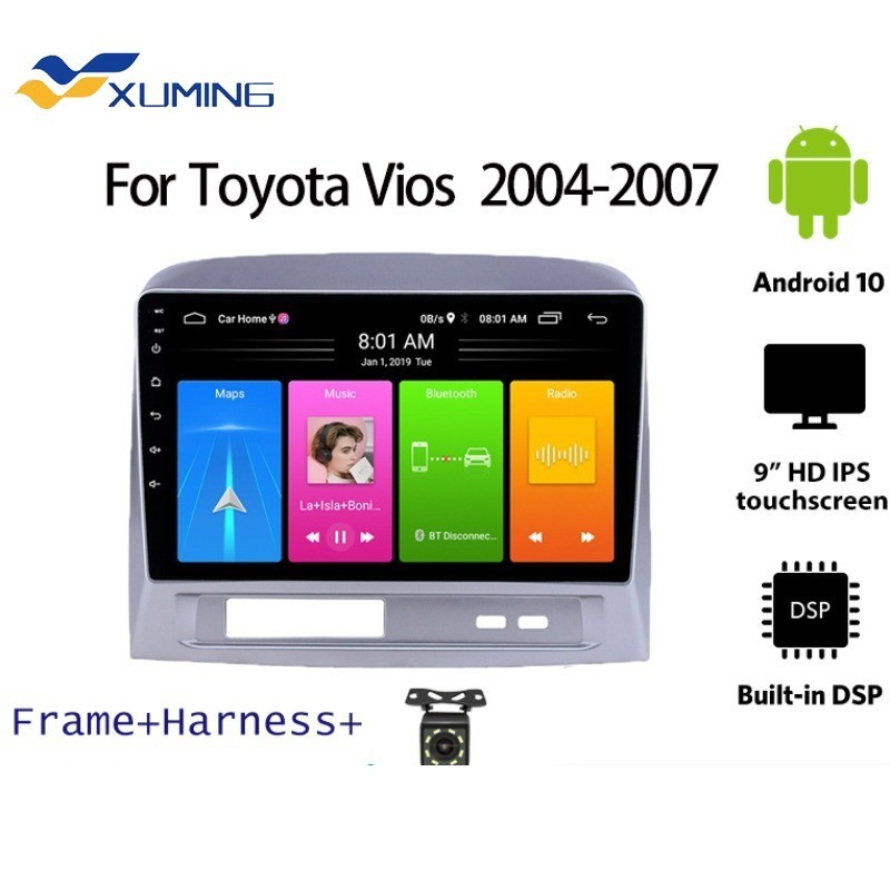 Plug And Play 10 นิ ้ วหัวรถ 2G Ram 32G Rom Android 12.0 วิทยุ 2.5D Ips หน ้ าจอสัมผัสเครื ่ องเล ่ นมัลติมีเดียสําหรับ Toyota Vios 2004-2007 นําทาง 2 Din สเตอริโอ