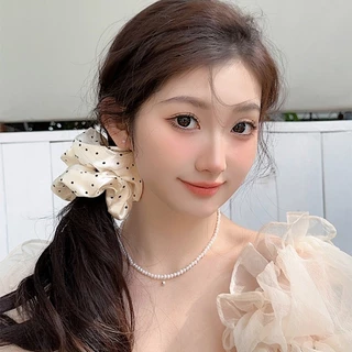 1 ชิ ้ นสีขาวจุดโบว ์ สแควร ์ ผมผูกเชือกผม Scrunchies ยางหางม ้ าผมอุปกรณ ์ เสริมสําหรับสาวน ่ ารัก
