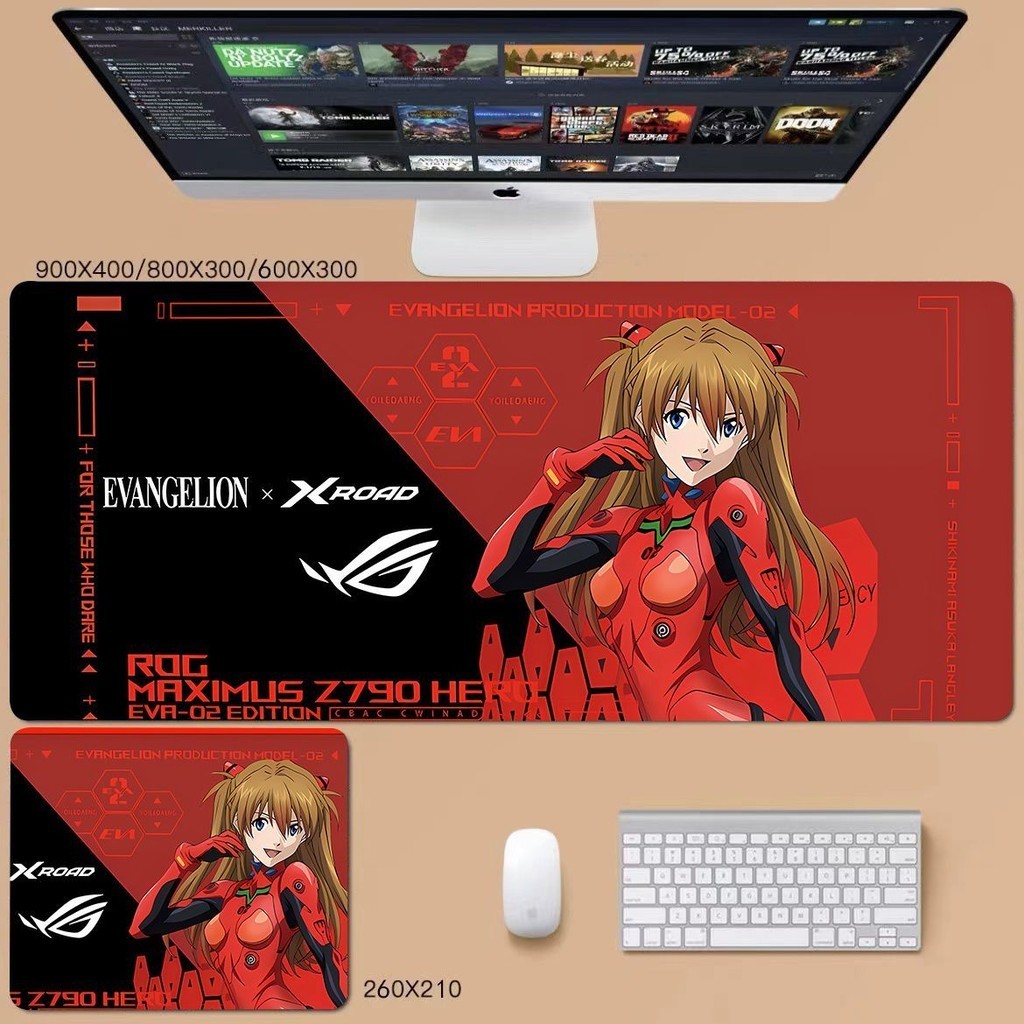 R ROG Asuka EVA แผ่นรองเมาส์รุ่นร่วมแบรนด์แผ่นรองโต๊ะคอมพิวเตอร์แผ่นรองแป้นพิมพ์เกมเดสก์ท็อปหอพัก Seaming