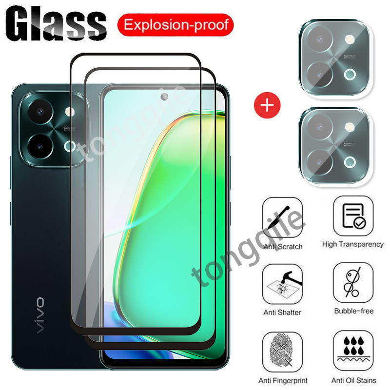 ป้องกันหน้าจอสําหรับvivo Y28 4G Y 28 VivoY28 2024 Full Cover ClearกระจกนิรภัยHDฟิล์มกล้องเลนส์ป้องกันกระจกAnti Scratch 9Hความแข็ง