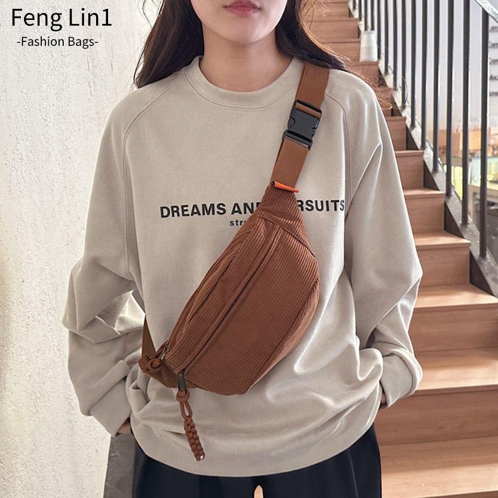 Fengling กระเป๋าคาดเอว, Corduroy ความจุขนาดใหญ่ผู้หญิง Fanny Pack, สีทึบกีฬากลางแจ้งสะโพกกระเป๋า Crossbody กระเป๋าคาดหน้าอก