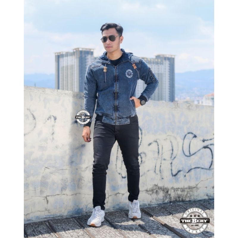 [ต้นฉบับพรีเมี่ยม] เสื้อแจ็คเก็ตผู้ชาย ORIGINAL JEANS BOMBER HOODIE ORIGINAL THE BERRY / เสื้อแจ็คเก