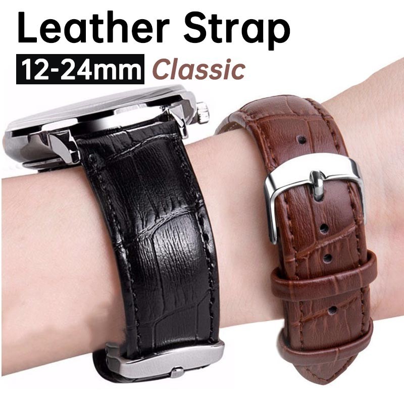 12-24มิลลิเมตรหนังสายนาฬิกาสากลเปลี่ยนสีดําสีน้ําตาลหนัง ปู่ สร้อยข้อมือผู้ชายผู้หญิงคลาสสิกสายรัดข้อมือ12มิลลิเมตร14มิลลิเมตร16มิลลิเมตร18มิลลิเมตร20มิลลิเมตร22มิลลิเมตร24เ