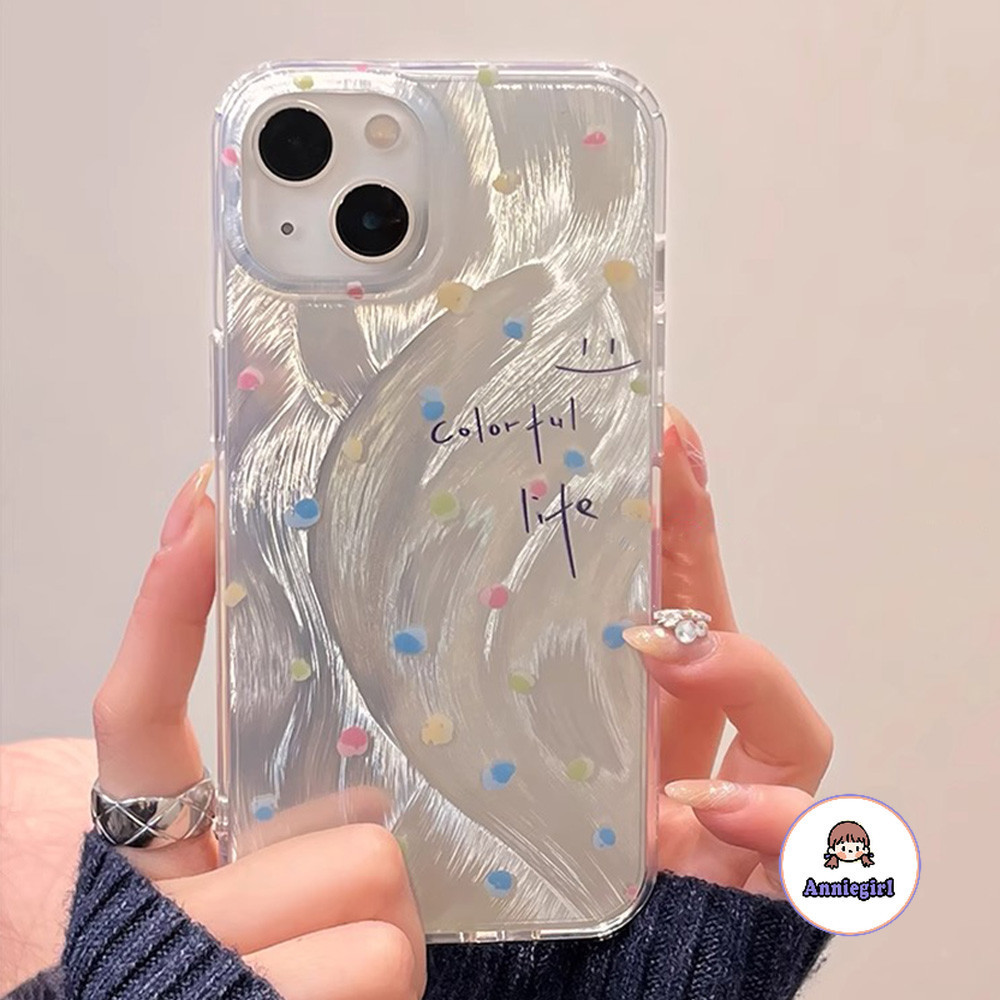 แฟชั่นที่มีสีสัน Polka Dot เคสโทรศัพท์สําหรับ IPhone 11 15 14 Pro Max 12 13Promax Xs XR 8 7Plus Feather เส้นด้ายรูปแบบกันกระแทก Hard โทรศัพท์ปกหลัง