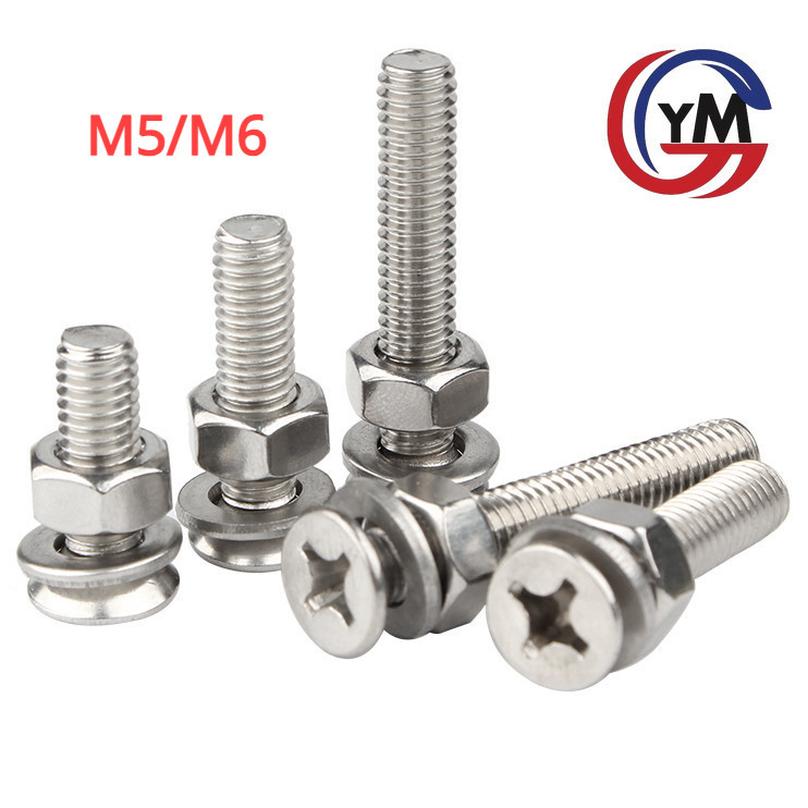 [YMH1] (ยกชุด) น็อต สกรู หัวเตเปอร์ แฉก F+ แหวน+สปริง+ตัวเมีย สเตนเลส 304 เกลียวมิล หยาบ M5/M6 / (Set) Flat Head Phillip Machine Screw SUS304