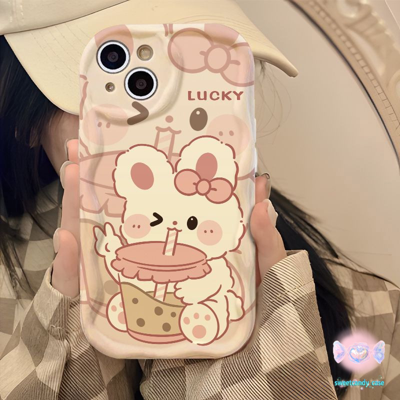 [ท้องถิ่น] นมชากระต่ายครีมเคสโทรศัพท์ใช้งานร่วมกับiPhone 11 13 12 15 14 Pro Max 15 14 7 8 Plus XS Max XR X 12 13 Mini