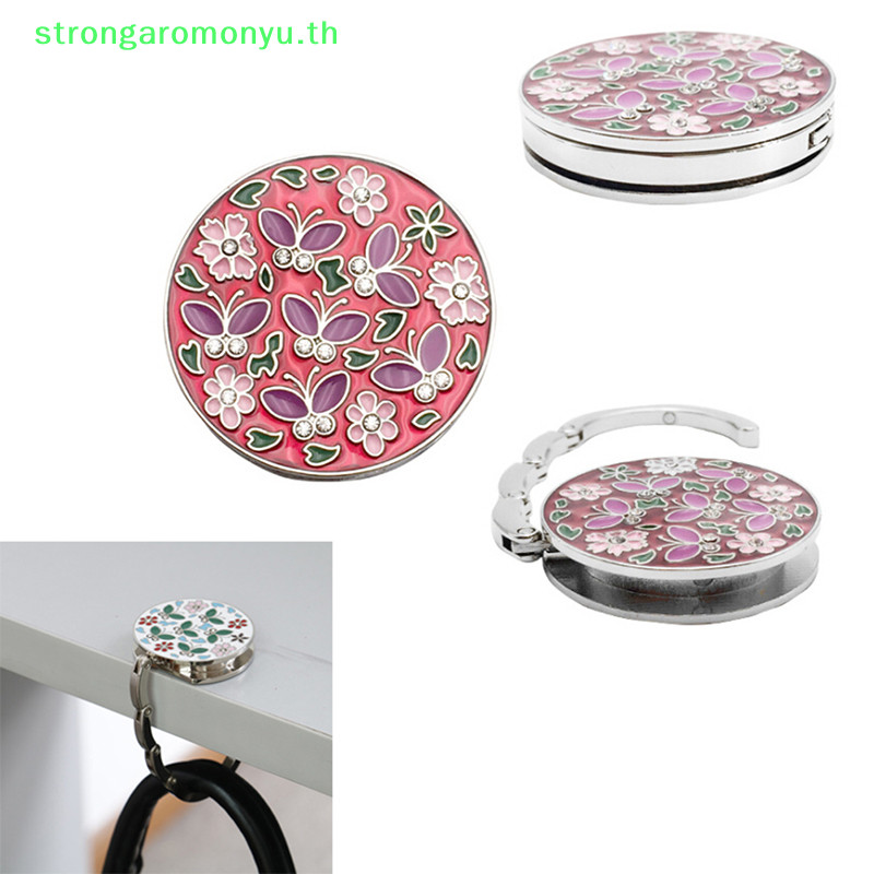 Strongaromonyu กระเป๋าพับกระเป๋าถือตะขอกระเป๋า tote รูปดอกไม้กระเป๋าโลหะที่วางไม้แขวนเสื้อโต๊ะ TH