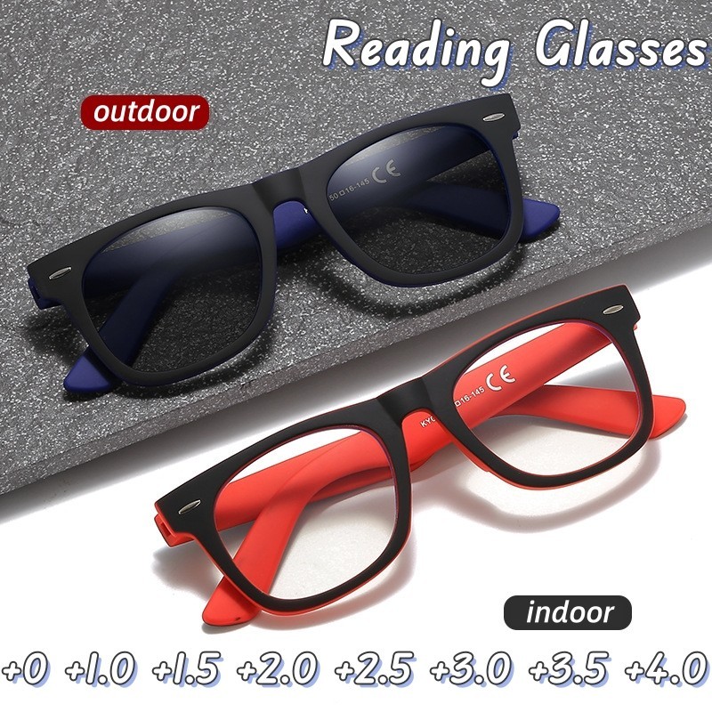 วินเทจกรอบขนาดใหญ่ผู้ชาย Photochromic แว่นอ่านตาป้องกันแสงสีฟ้าแว่นตา Presbyopia แว่นตากลางแจ้งพร้อมบวก Diopter