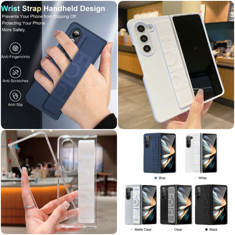 Slim สายรัดข้อมือยืดหยุ่นเคสแข็ง Samsung Galaxy Z พับ 6 Z พับ 5 Z พับ 4 Z พับ 3 สายรัดข้อมือปลอกรูปแบบตัวอักษรผิวเปลือกป้องกัน Galaxy Z พับ 6 5 4 3