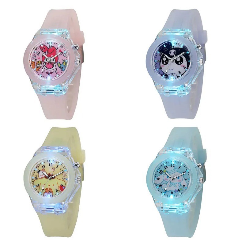 Sanrio Hello Kitty นาฬิกาการ ์ ตูน My Melody Kuromi สีสัน Luminous นักเรียนควอตซ ์ Pointer นาฬิกาดิจิตอลของขวัญวันหยุดสําหรับเด ็ ก
