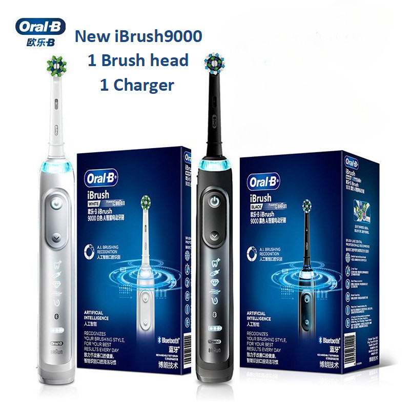 Oral-b Electric iBrush 9000 แปรงสีฟัน 6 โหมดการตรวจจับตําแหน ่ งเทคโนโลยีบลูทูธแหวนอัจฉริยะทําความสะ