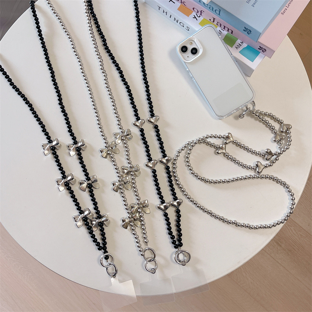 Ins เกาหลีน ่ ารักโบว ์ รักหัวใจลูกปัดโซ ่ โทรศัพท ์ แขวนโซ ่ แบบพกพาCrossbodyสร ้ อยคอสายยาว