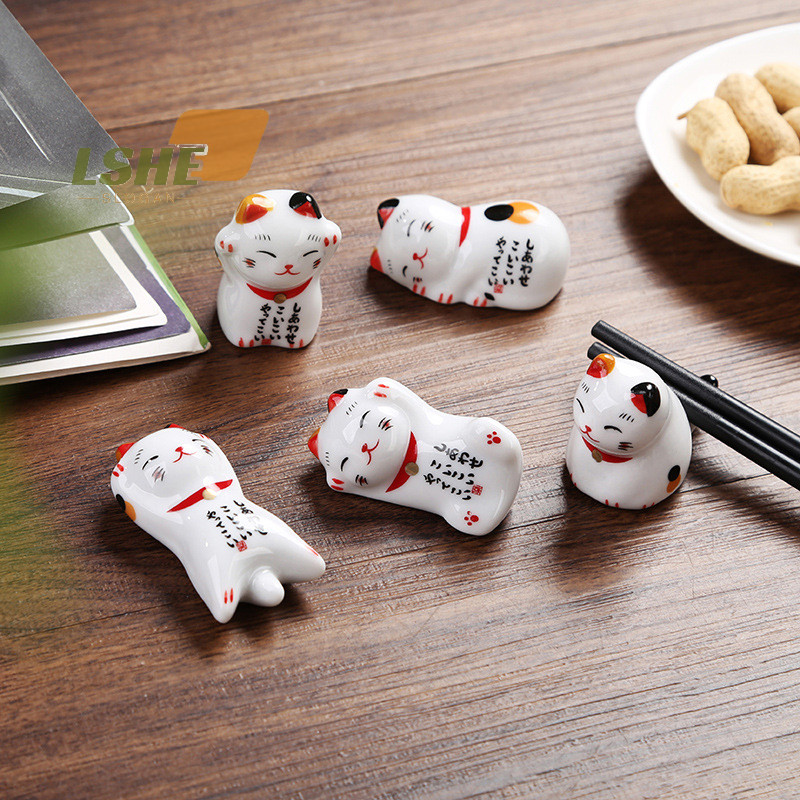 [LSHE] Lucky Cat Chops หมอน Chop Rest ตกแต่งบ้านแมวเซรามิค Chops ส้อมผู้ถือ Chops ผู้ถือช้อนใหม่