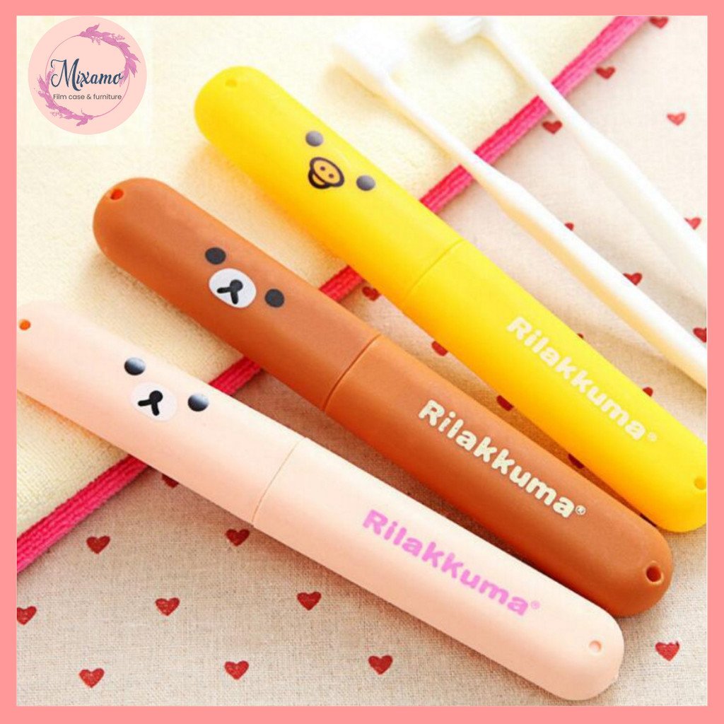 --MXM--กล่องเก็บแปรงสีฟัน พิมพ์ลายหมี แบบพกพา 1 ชิ้น #W-0016