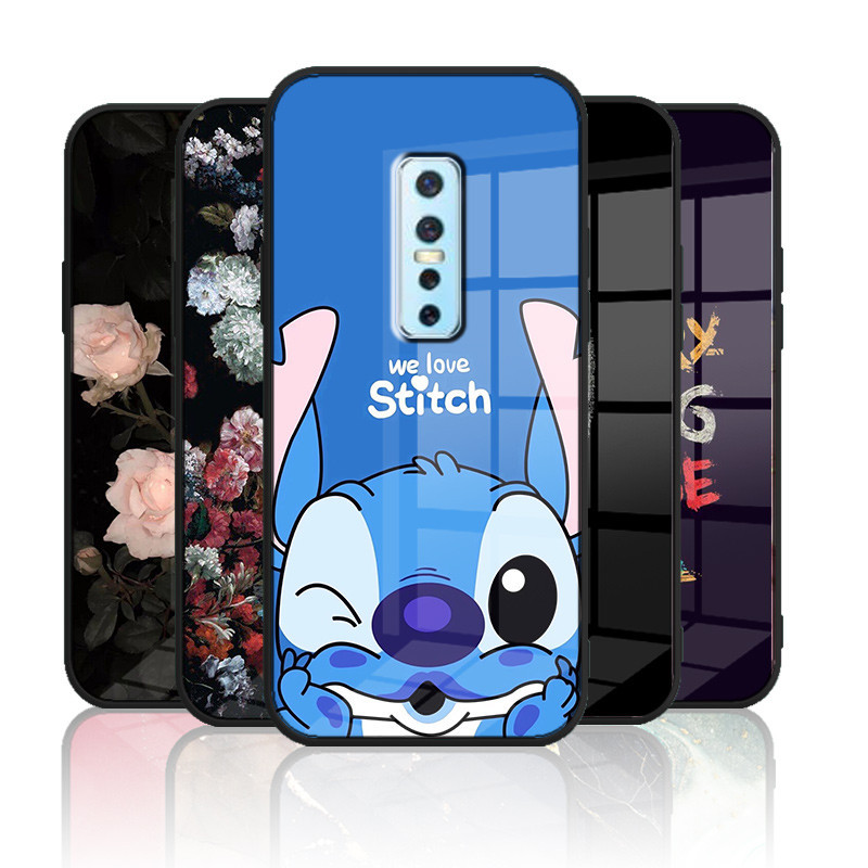 ปลอกแก ้ ว Vivo V17 pro 1910 เคสกระจกนิรภัย ปกหลังแข ็ ง ขอบซิลิคอนอ ่ อน