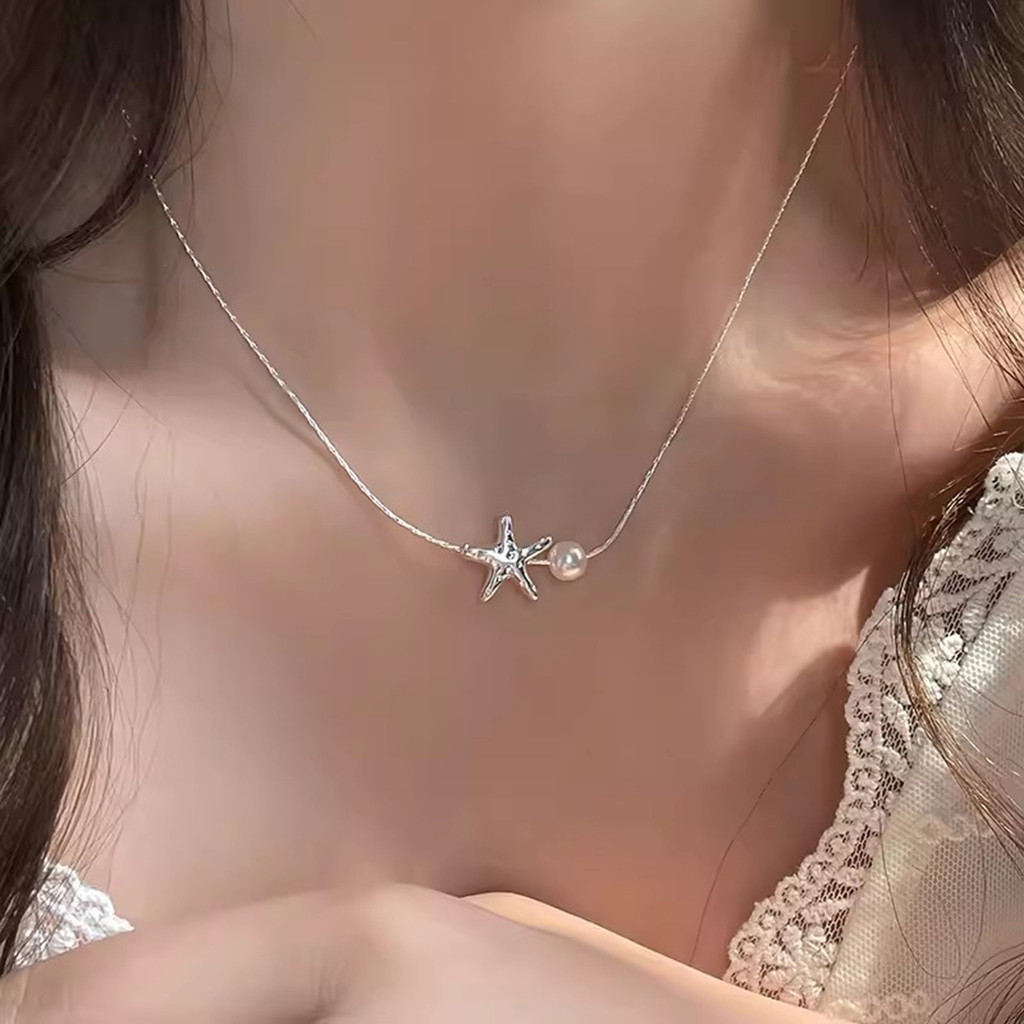 สุภาพสตรีแฟชั ่ นสร ้ อยคอปลาดาวสร ้ อยคอมุกโลหะผสม