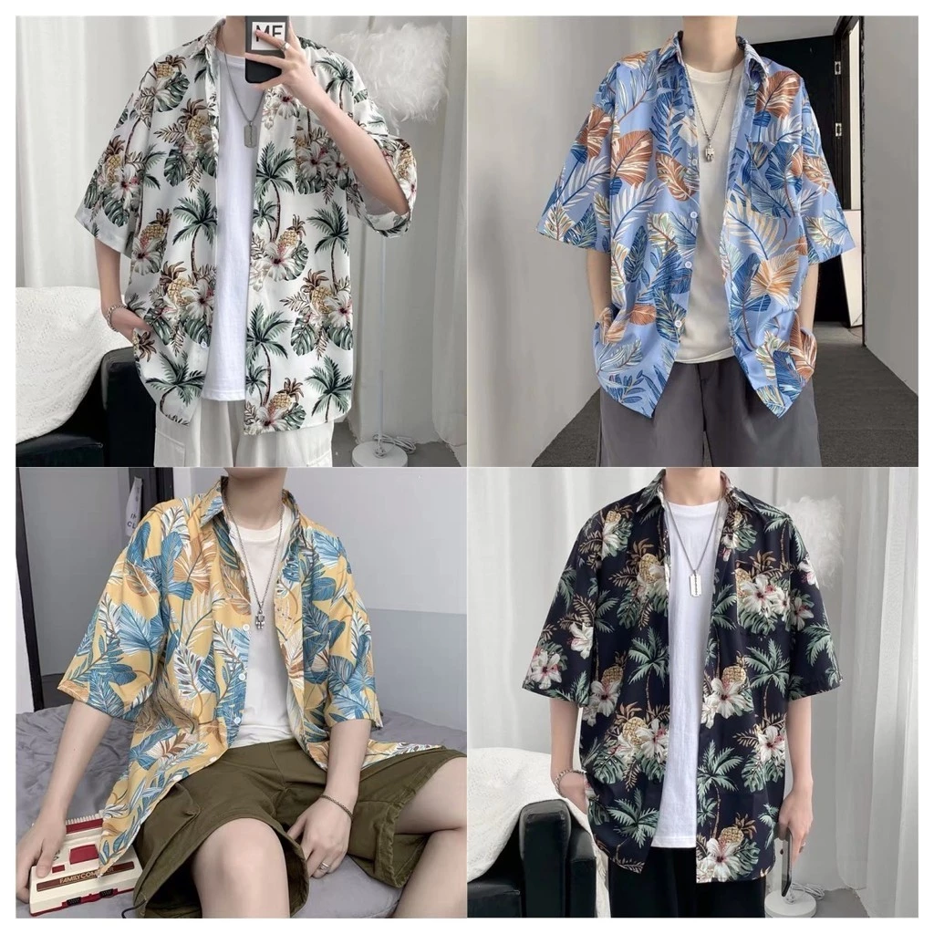 Maisida เสื้อฮาวายแขนสั้นผู้ชาย สไตล์วินเทจฮ่องกง
