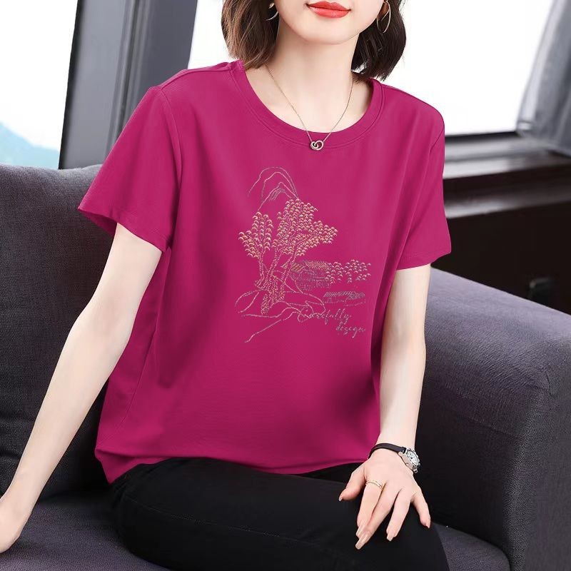 แม่ เสื้อเชิ้ตแขนสั้นแฟชั่นขนาดบวกหลวมอารมณ์ผู้หญิงชั้นนํา รูปที่ 6