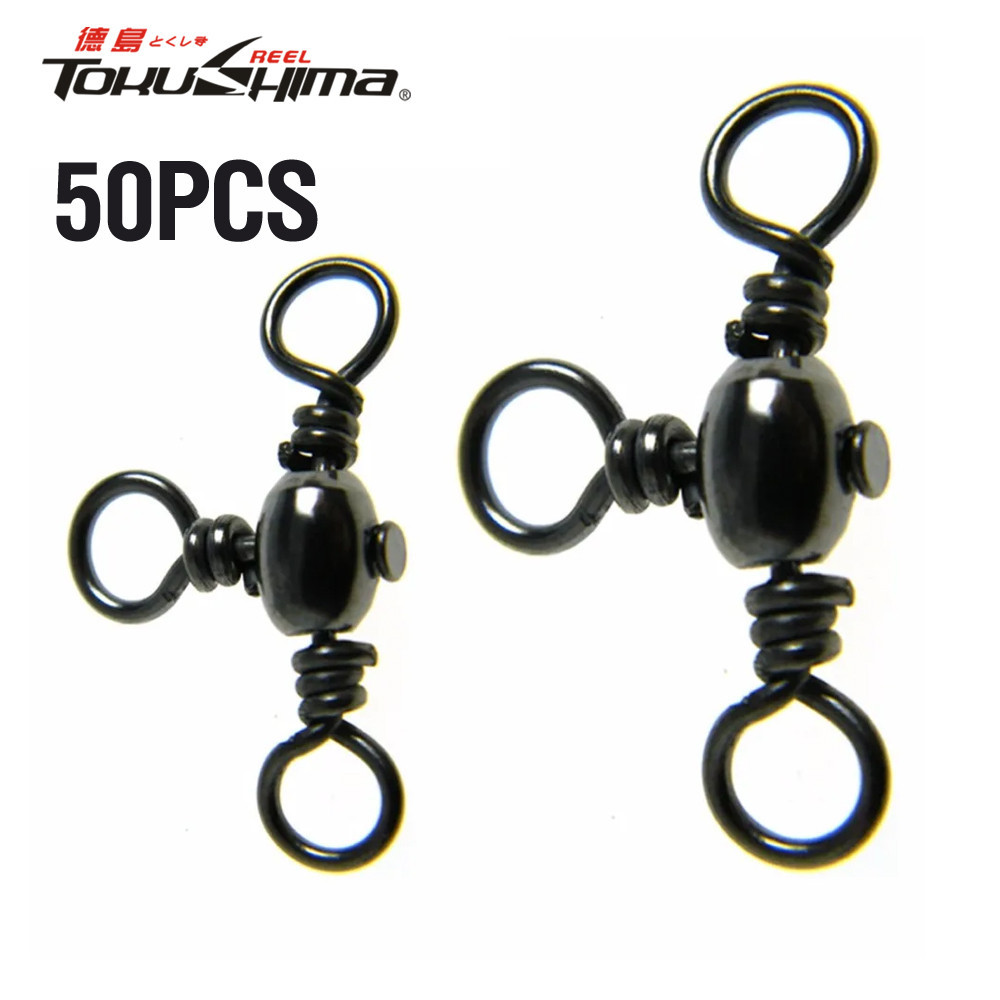50pcs สายตกปลา Connector สแตนเลส 3-Way หมุนตกปลา Rolling Connector T-Turn น ้ ําเค ็ มตกปลาอุปกรณ ์ เสริม
