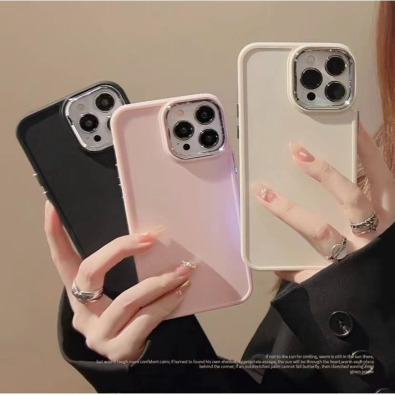 ใช้งานร่วมกับสําหรับ iPhone 14 13 12 11 Pro MAX X XS XR XS MAX หรูหรา Simple Thicken กันกระแทก Matte เลนส์โลหะสีทึบเคสโทรศัพท์นุ่ม