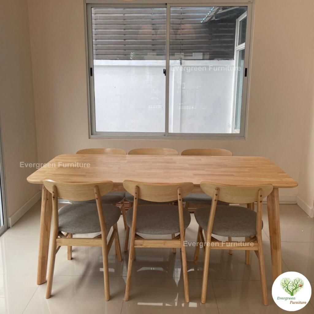 Evergreen Furniture โต๊ะทานข้าว ชุดโต๊ะรับประทานอาหาร 6 ท่าน (เก้าอี้ 6) ขนาด 180 ซม