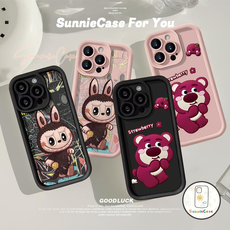Cute Labubu เคสVIVO Y20 Y17s Y16 Y21 Y100i Y12 Y17 Y22 Y15 Y27 Y36 Y22s Y12s Y15s Y12i Y91 Y21s Y33s สตรอเบอรี่หมี