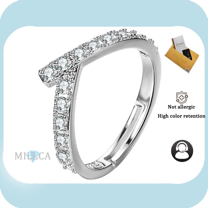 รวมใบรับรอง GRA |แหวนสุภาพสตรี แหวนชุบทองคําขาวเจาะแก๊งรูปตัว v S925