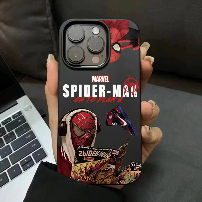 เคสไอโฟน16 15 14 13 12 11 Pro Max Phone Case ป้องกันการตก Spider-Man Reading Flying Shoes Compatible เคส iPhone 16PM,16Plus,X/XS, XR,7+,8Plus