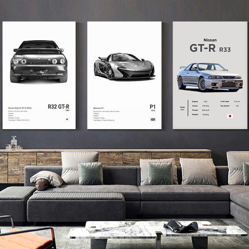 GTR Racing โปสเตอร์ที่มีชื่อเสียง Roadster ภาพวาดผ้าใบ Wall Art พิมพ์ภาพสําหรับ Car Shop Exhibition Hall Boy ตกแต่งห้องนอน