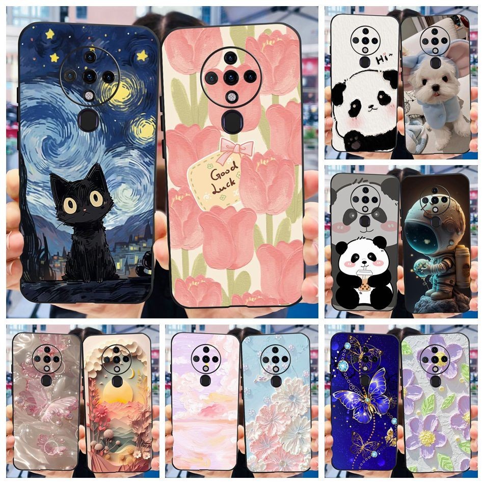 Tecno Spark 6 / Spark 6 Go แมวน่ารัก Panda ดอกไม้ทาสีปลอก Tecno KE7 KE5j KE5k Spark6 6Go ซิลิโคนนุ่ม TPU เคสโทรศัพท์